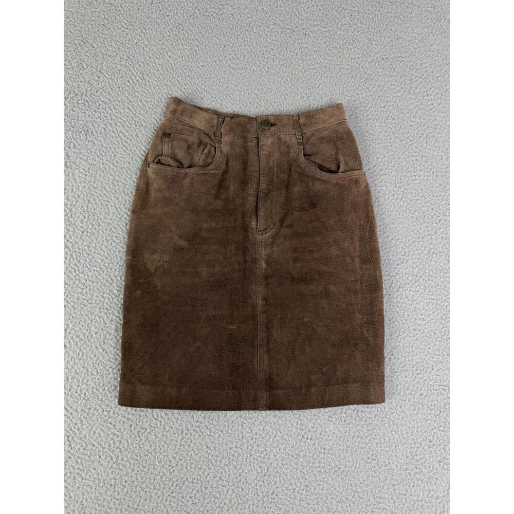 Copper Key Vintage Dark Brown Lined 5 Pocket Leather Suede Skirt Size 26x19.5
